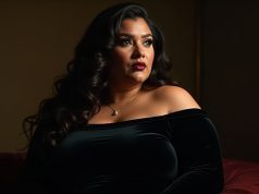 The Timeless Magic of a Plus Size Black Velvet Dress Plus size woman wearing a black velvet dress in dramatic lighting