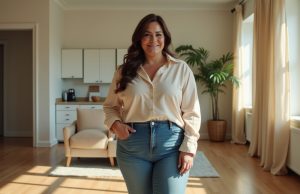 From Coffee Runs to Dinner Dates: Effortless Plus Size Outfit Ideas You’ll Love Plus size woman in chic casual outfit at home