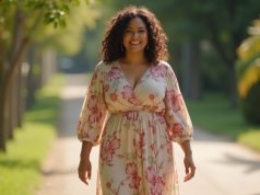 Plus Size Floral Dresses That Make You Fall in Love With Your Curves Again Elegant curvy woman posing in summer floral fashion