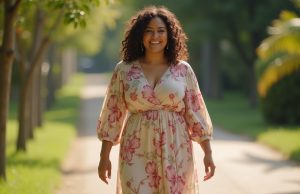 Plus Size Floral Dresses That Make You Fall in Love With Your Curves Again Elegant curvy woman posing in summer floral fashion