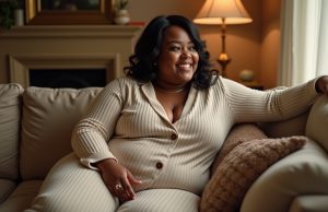 How to Feel Chic and Comfortable at Home—The Curvy Girl Way Plus size woman relaxing in stylish loungewear at home