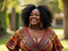 Vibrant Confidence: Why We’re Obsessed with Plus Size African Dresses Plus size woman wearing colorful African print dress outdoors