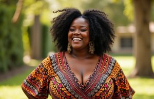 Vibrant Confidence: Why We’re Obsessed with Plus Size African Dresses Plus size woman wearing colorful African print dress outdoors